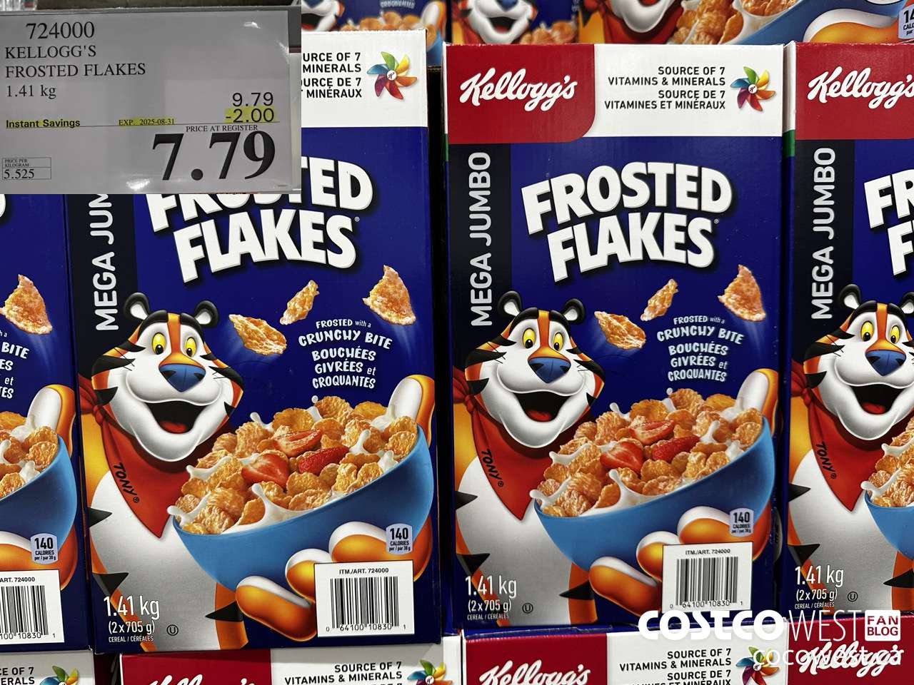 724000 KELLOGGS FROSTED FLAKES MEGA 1.41 kg ($2.00 INSTANT SAVINGS EXPIRES ON 2025-08-31) $7.79