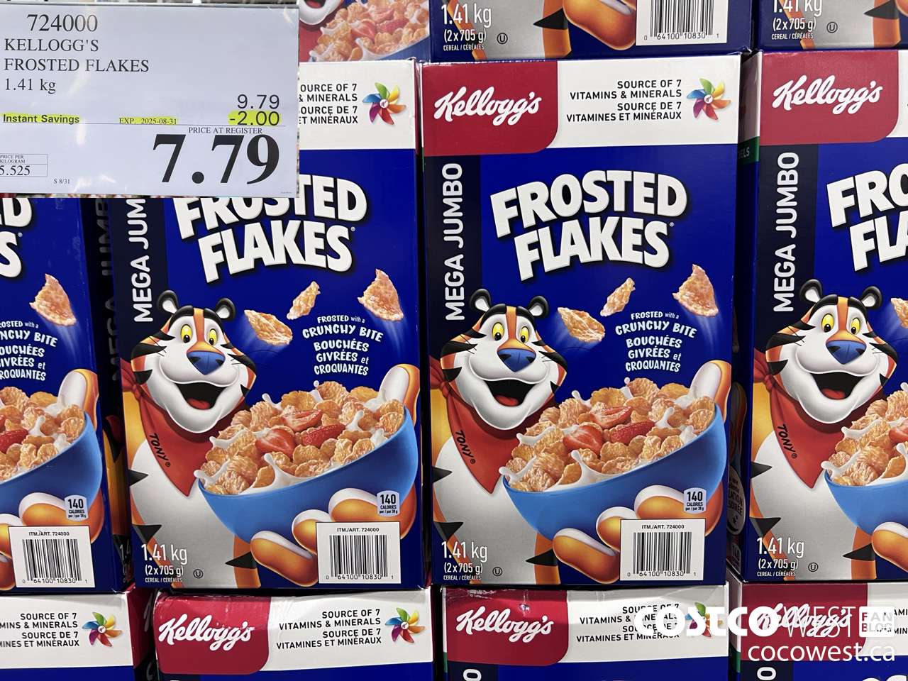 724000 KELLOGGS FROSTED FLAKES MEGA 1.41 kg ($2.00 INSTANT SAVINGS EXPIRES ON 2025-08-31) $7.79