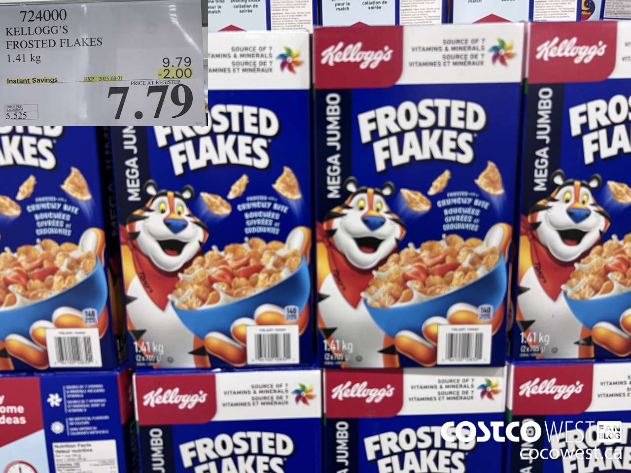 724000 KELLOGGS FROSTED FLAKES MEGA 1.41 kg ($2.00 INSTANT SAVINGS EXPIRES ON 2025-08-31) $7.79