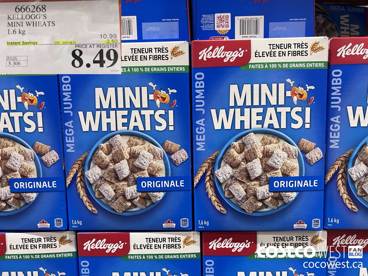 666268 KELLOGG'S MINI WHEATS 1.6 kg ($2.50 INSTANT SAVINGS EXPIRES ON 2025-08-31) $8.49