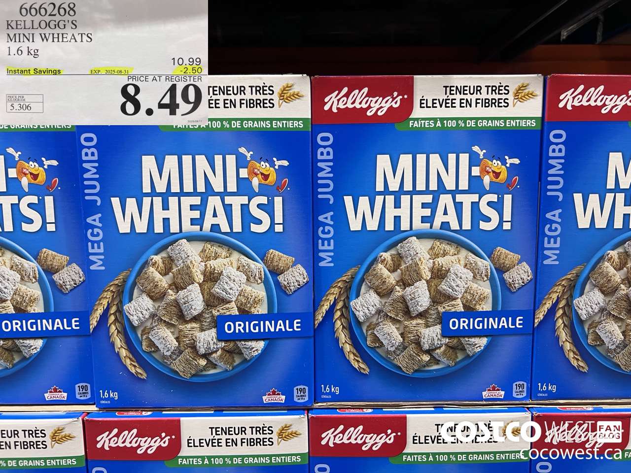 666268 KELLOGG'S MINI WHEATS 1.6 kg ($2.50 INSTANT SAVINGS EXPIRES ON 2025-08-31) $8.49