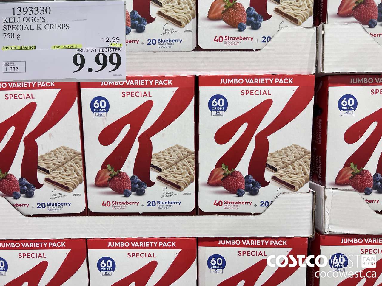 1393330 KELLOGG'S SPECIAL K CRISPS 750 G ($3.00 INSTANT SAVINGS EXPIRES ON 2025-08-17) $9.99