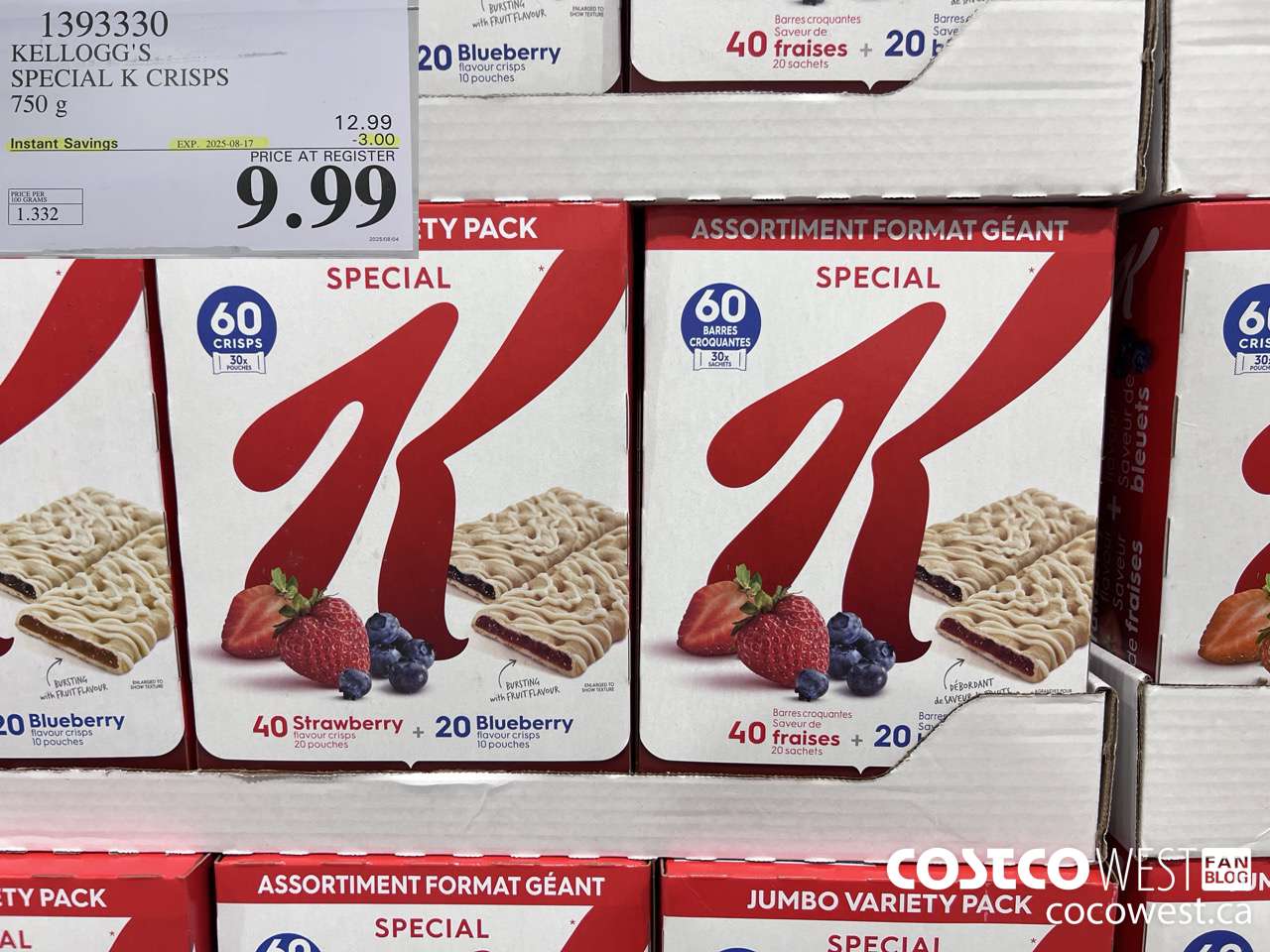 1393330 KELLOGG'S SPECIAL K CRISPS 750 G ($3.00 INSTANT SAVINGS EXPIRES ON 2025-08-17) $9.99