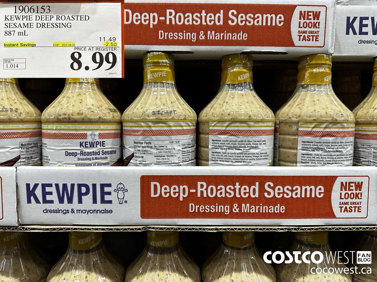 1906153 KEWPIE DEEP ROASTED SESAME DRESSING 887 mL ($2.50 INSTANT SAVINGS EXPIRES ON 2025-08-03) $8.99