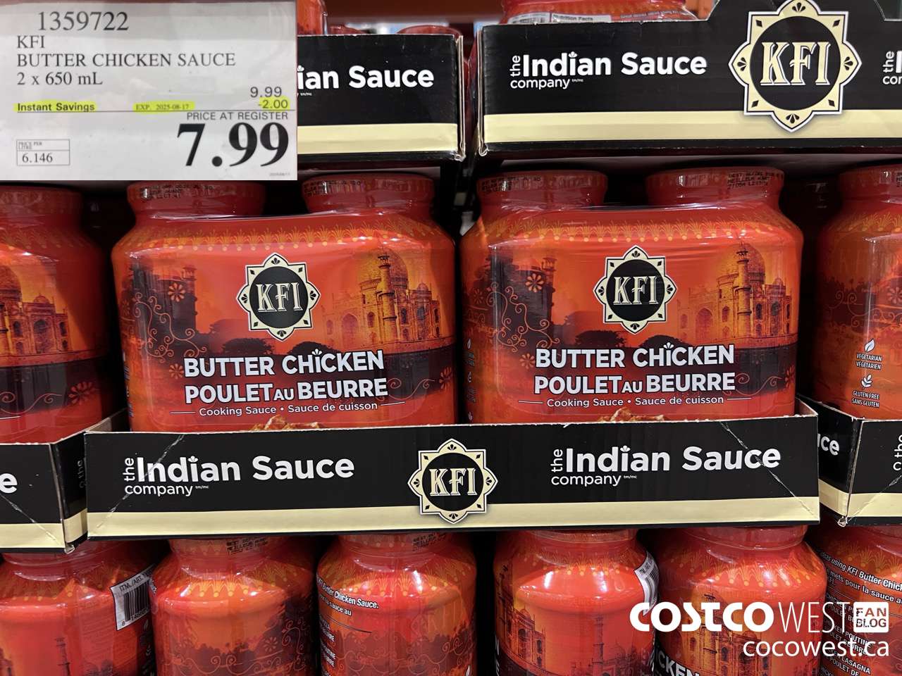 1359722 KFI BUTTER CHICKEN SAUCE 2 x 650 mL ($2.00 INSTANT SAVINGS EXPIRES ON 2025-08-17) $7.99