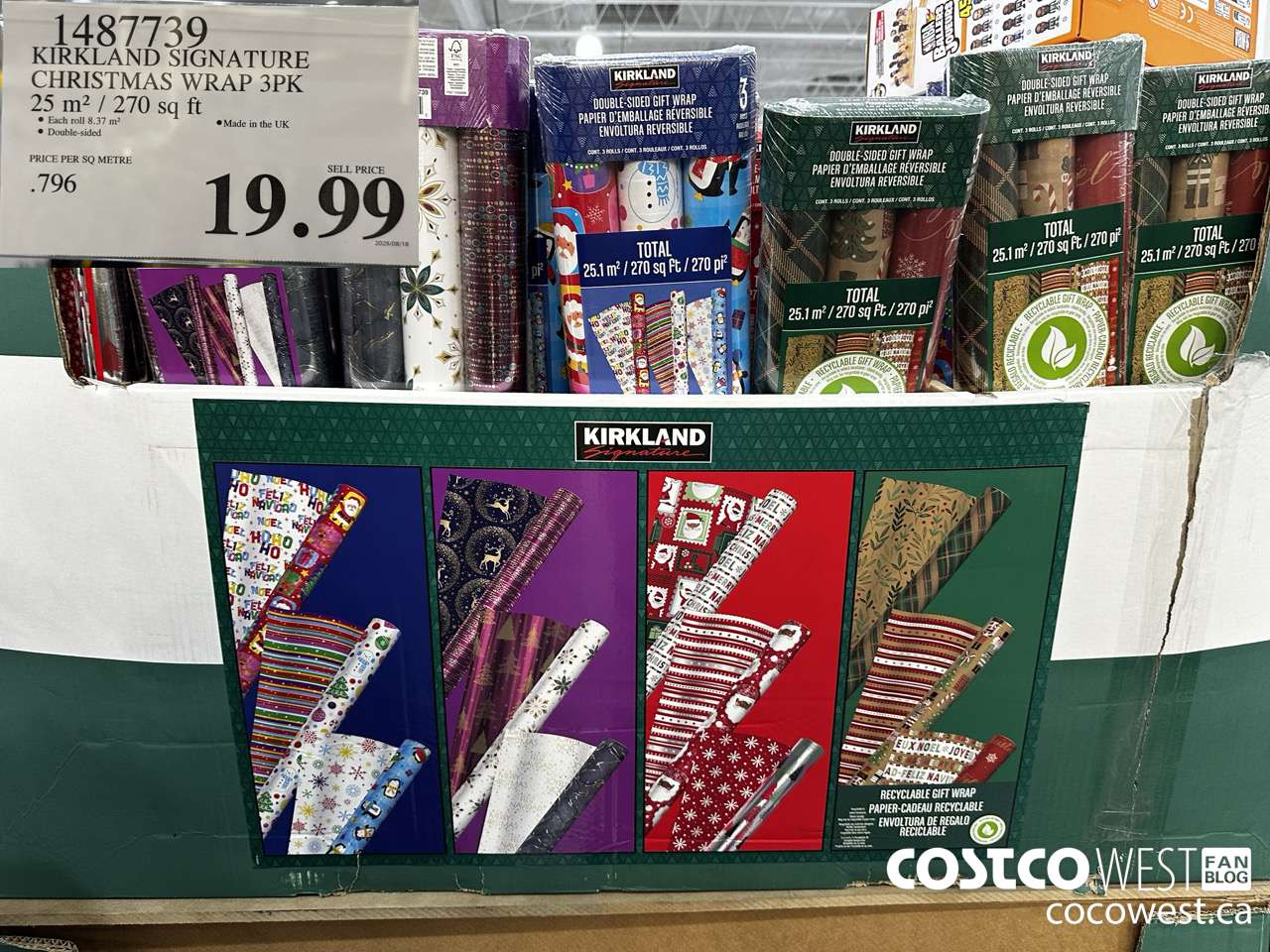 1487739 KIRKLAND SIGNATURE CHRISTMAS WRAP 3PK 25.1 M2 / 270 SQ FT $19.99