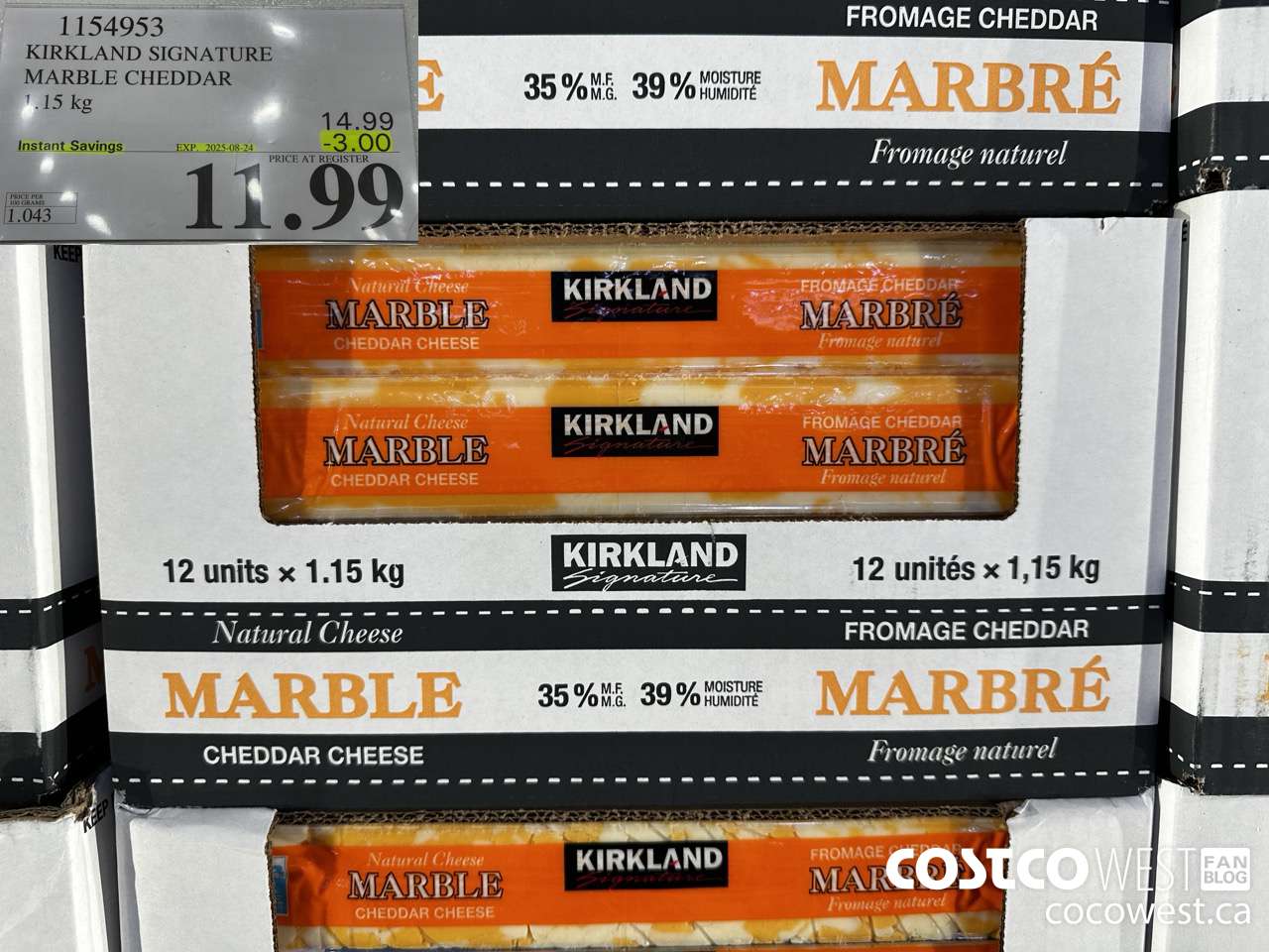 1154953 KIRKLAND SIGNATURE MARBLE CHEDDAR 1.15 KG ($3.00 INSTANT SAVINGS EXPIRES ON 2025-08-24) $11.99