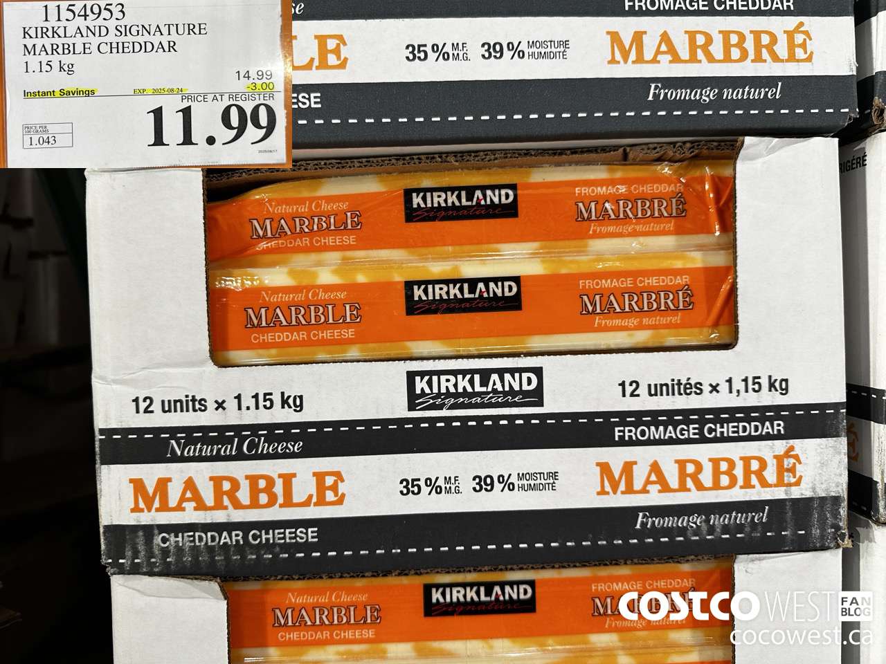 1154953 KIRKLAND SIGNATURE MARBLE CHEDDAR 1.15 KG ($3.00 INSTANT SAVINGS EXPIRES ON 2025-08-24) $11.99