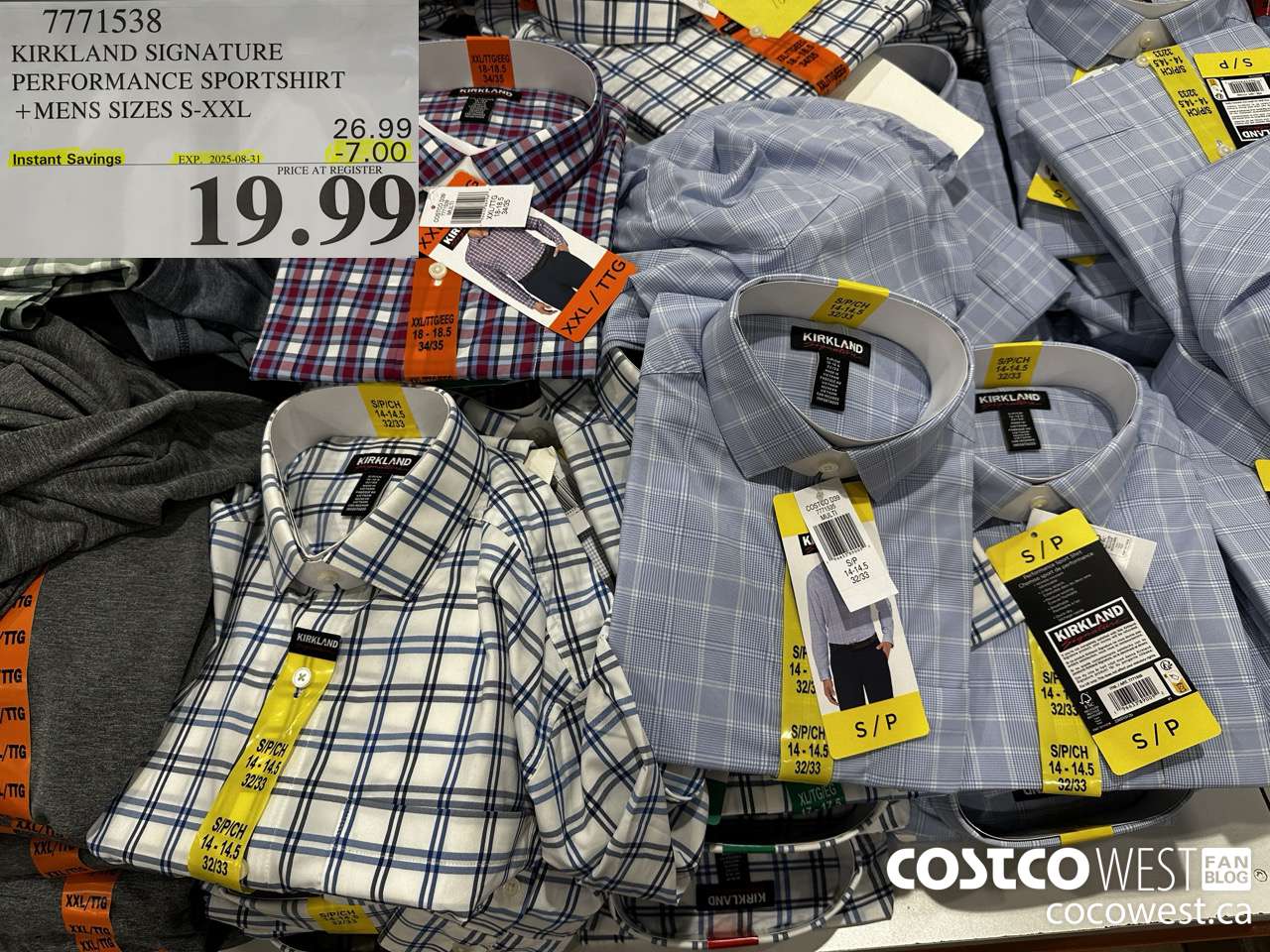 7771538 KIRKLAND SIGNATURE PERFORMANCE SPORTSHIRT MENS SIZES S-XXL ($7.00 INSTANT SAVINGS EXPIRES ON 2025-08-31) $19.99