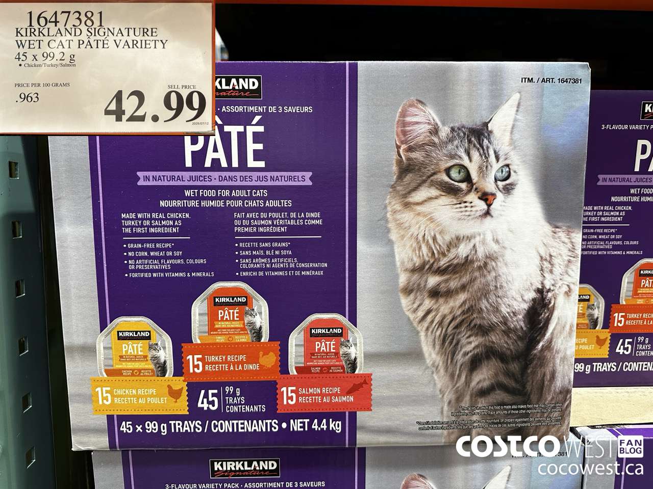 1647381 KIRKLAND SIGNATURE VARIETY WET CAT FOOD 45 X 100G $42.99