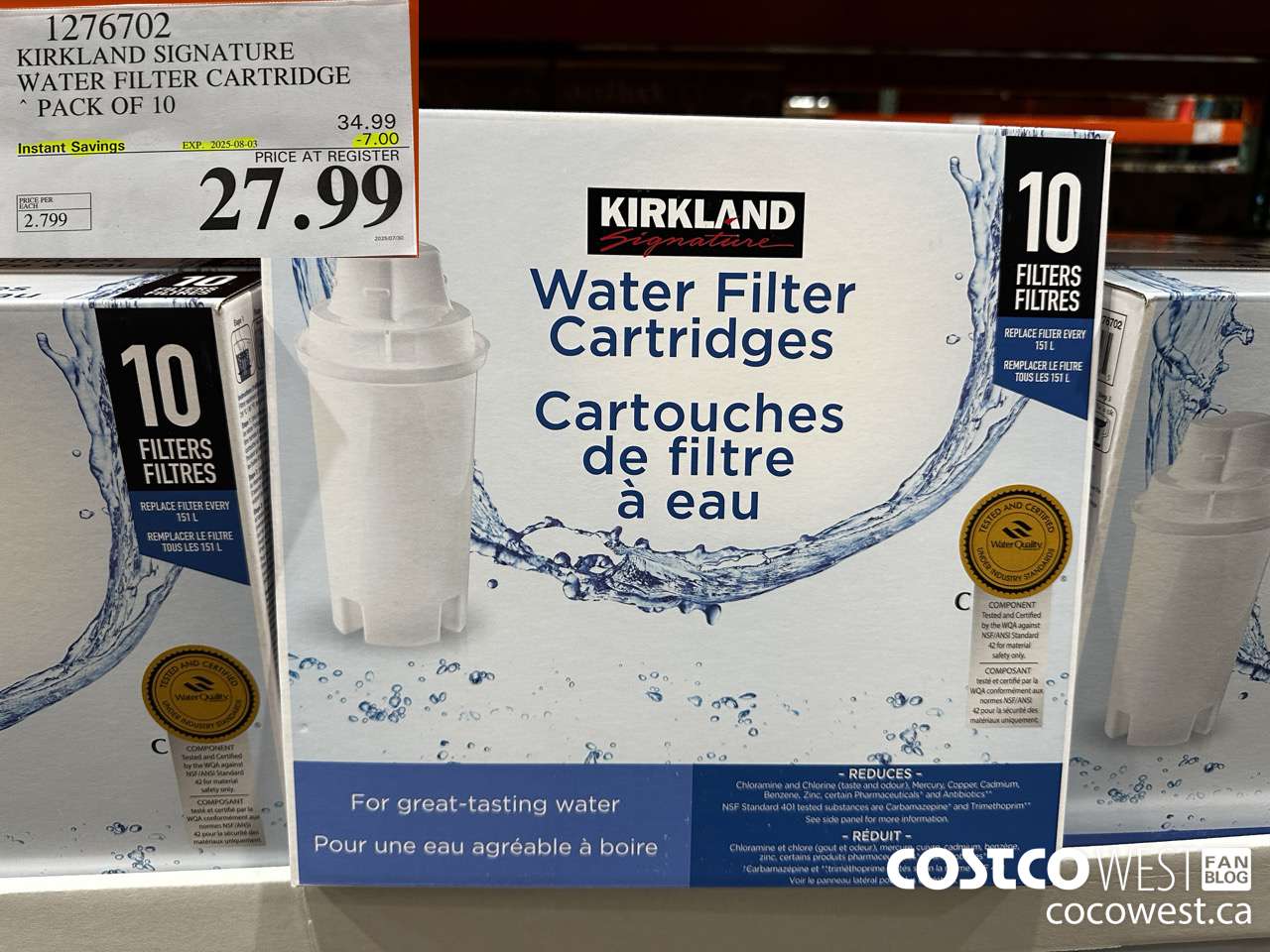 1276702 KIRKLAND SIGNATURE WATER FILTER CARTRIDGE PACK OF 10 ($7.00 INSTANT SAVINGS EXPIRES ON 2025-08-03) $27.99