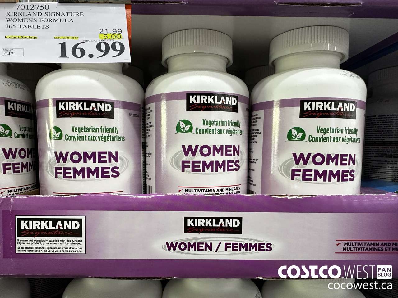 7012750 KIRKLAND SIGNATURE WOMEN MULTI VITAMIN & MINERAL 365 TABLETS ($5.00 INSTANT SAVINGS EXPIRES ON 2025-08-03) $16.99