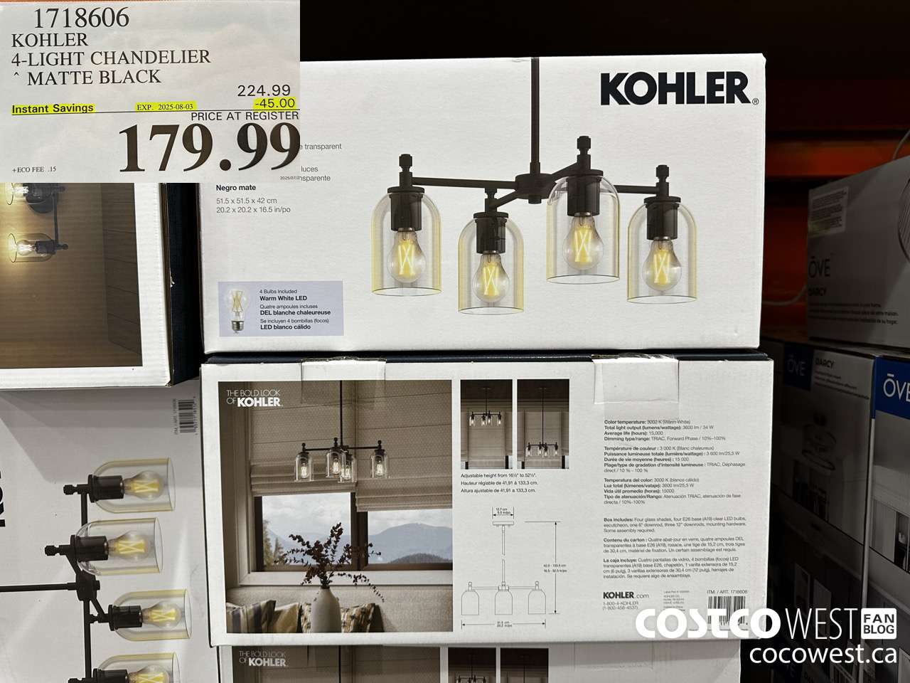 1718606 KOHLER 4-LIGHT CHANDELIER MATTE BLACK ($45.00 INSTANT SAVINGS EXPIRES ON 2025-08-03) $179.99