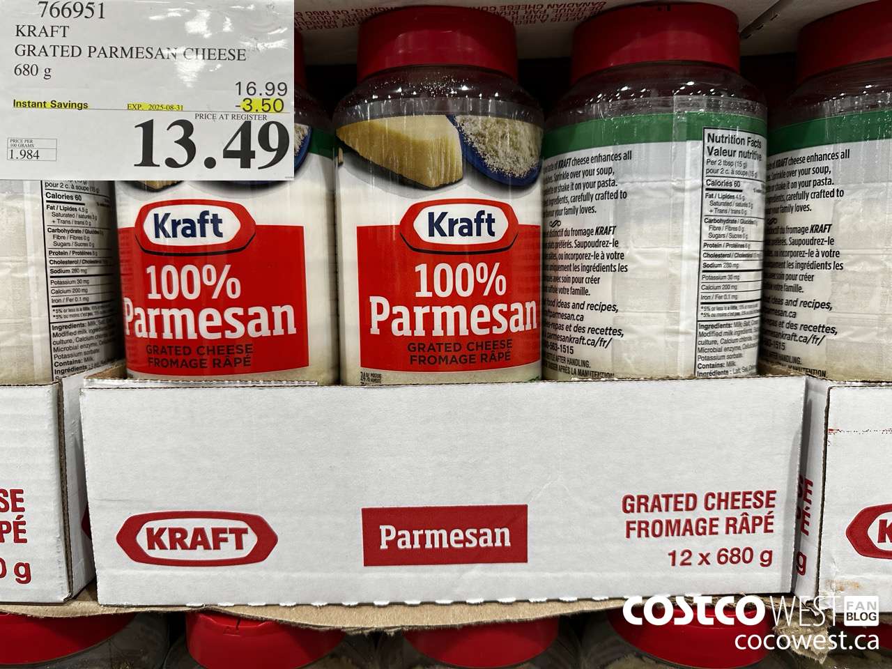 766951 KRAFT GRATED PARMESAN CHEESE 680 g ($3.50 INSTANT SAVINGS EXPIRES ON 2025-08-31) $13.49