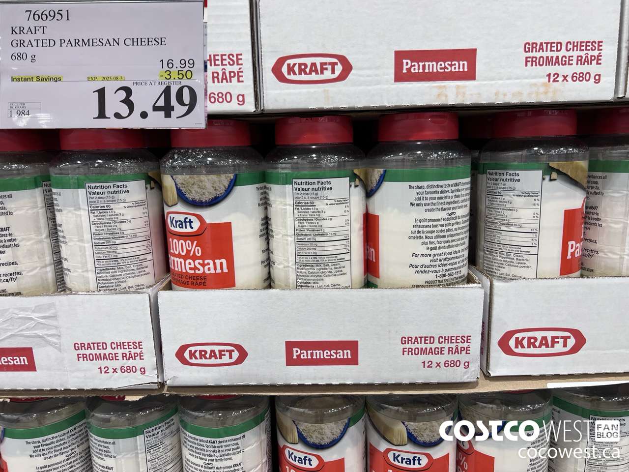 766951 KRAFT GRATED PARMESAN CHEESE 680 g ($3.50 INSTANT SAVINGS EXPIRES ON 2025-08-31) $13.49