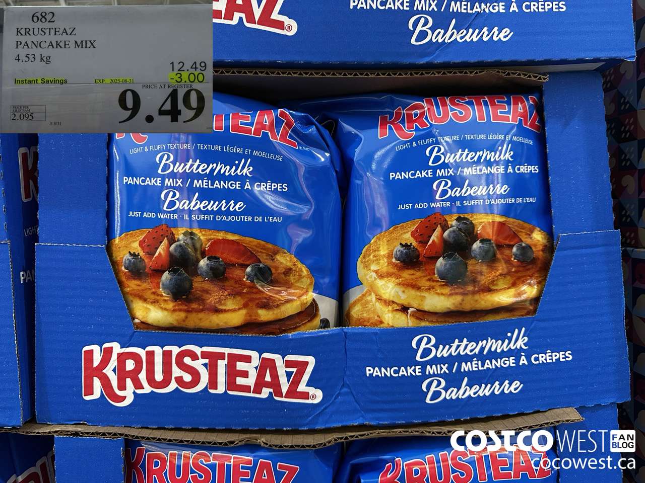 682 KRUSTEAZ PANCAKE MIX 4.53 kg ($3.00 INSTANT SAVINGS EXPIRES ON 2025-08-31) $9.49