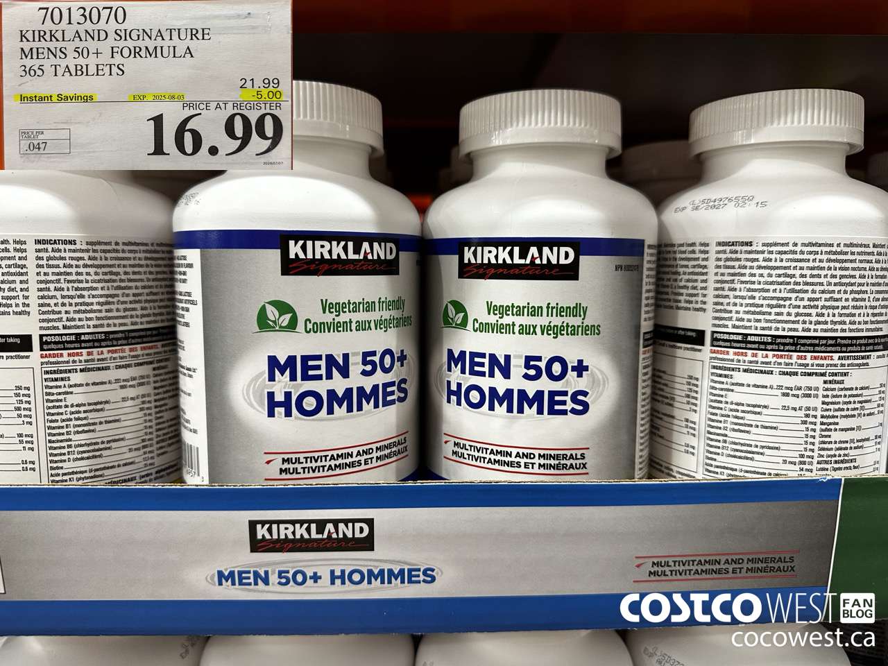 7013070 KS MENS 50+ MULTIVITAMIN & MINERAL 365 TABLETS ($5.00 INSTANT SAVINGS EXPIRES ON 2025-08-03) $16.99