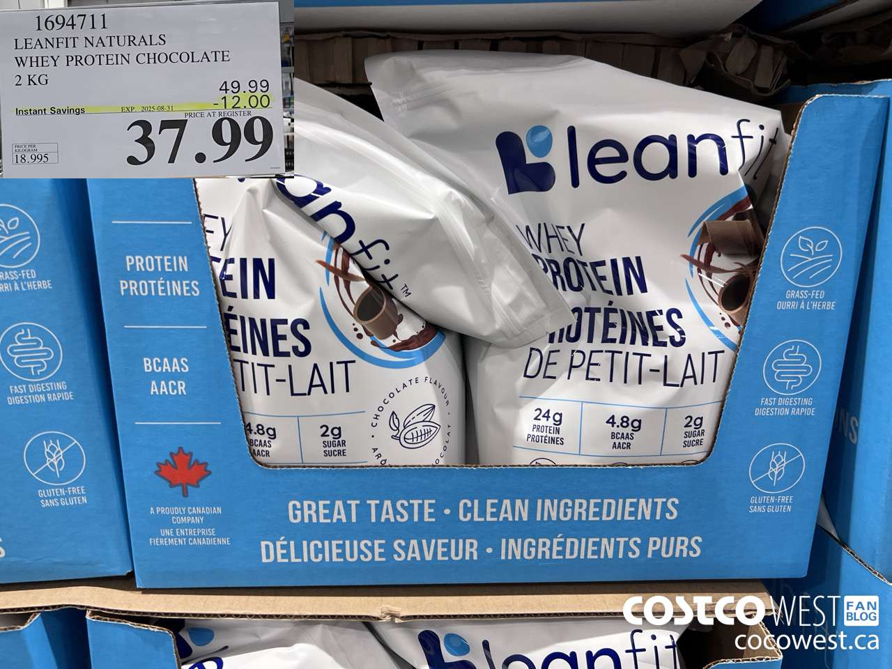 1694711 LEANFIT NATURALS WHEY PROTEIN CHOCOLATE 2 KG ($12.00 INSTANT SAVINGS EXPIRES ON 2025-08-31) $37.99