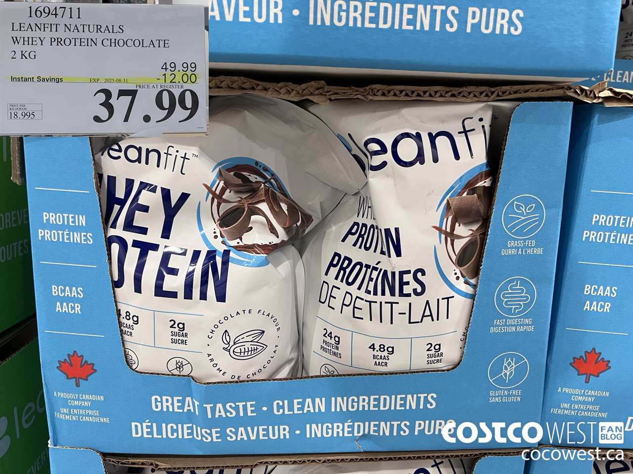 1694711 LEANFIT NATURALS WHEY PROTEIN CHOCOLATE 2 KG ($12.00 INSTANT SAVINGS EXPIRES ON 2025-08-31) $37.99