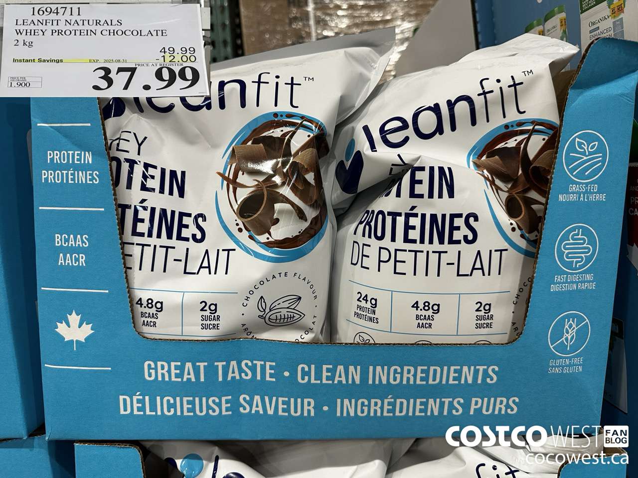 1694711 LEANFIT NATURALS WHEY PROTEIN CHOCOLATE 2 KG ($12.00 INSTANT SAVINGS EXPIRES ON 2025-08-31) $37.99