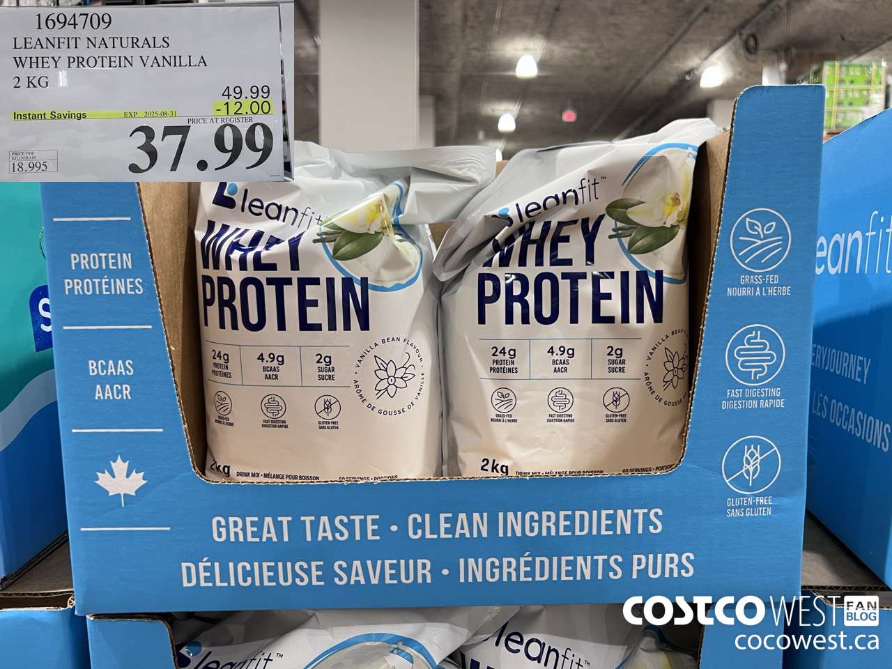 1694709 LEANFIT NATURALS WHEY PROTEIN VANILLA 2 KG ($12.00 INSTANT SAVINGS EXPIRES ON 2025-08-31) $37.99
