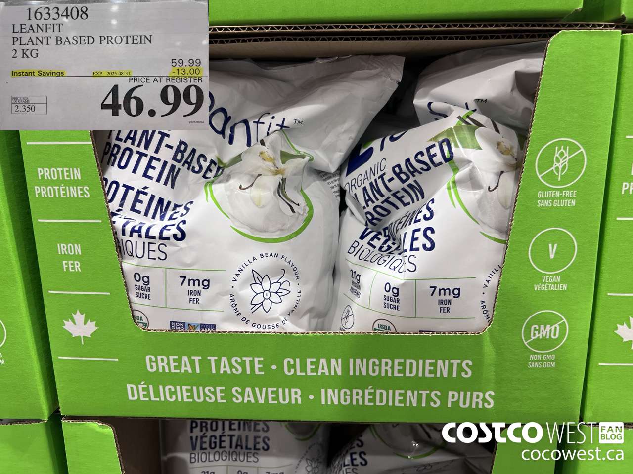 1633408 LEANFIT PLANT BASED PROTEIN 2 KG ($13.00 INSTANT SAVINGS EXPIRES ON 2025-08-31) $46.99