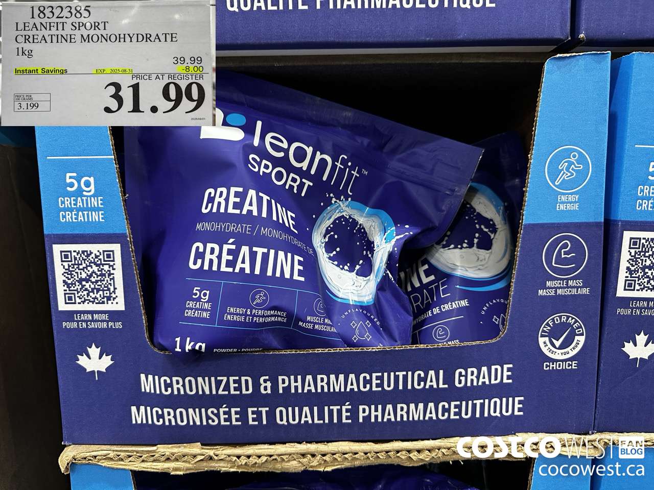 1832385 LEANFIT SPORT CREATINE MONOHYDRATE 1KG ($8.00 INSTANT SAVINGS EXPIRES ON 2025-08-31) $31.99