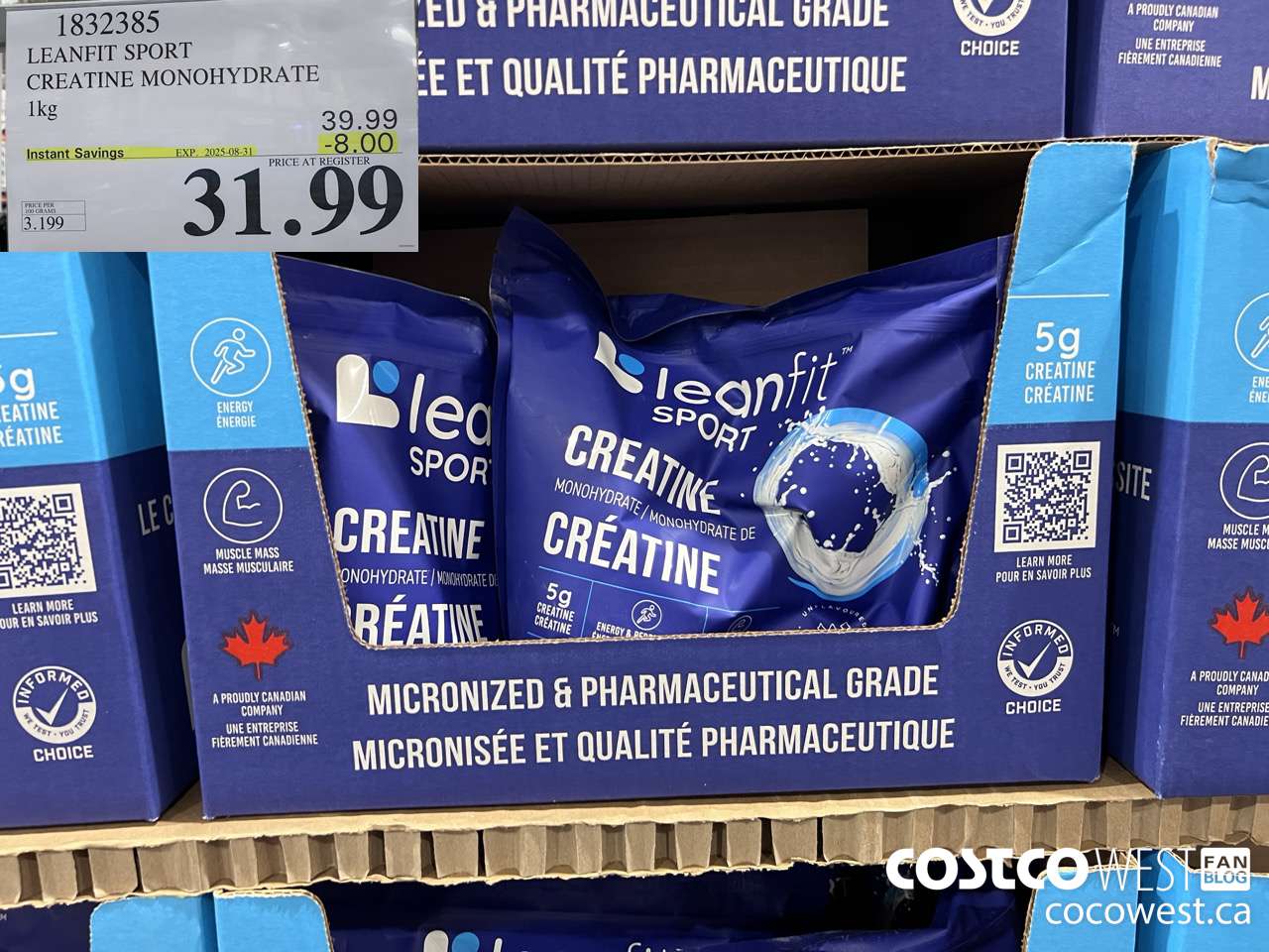 1832385 LEANFIT SPORT CREATINE MONOHYDRATE 1KG ($8.00 INSTANT SAVINGS EXPIRES ON 2025-08-31) $31.99