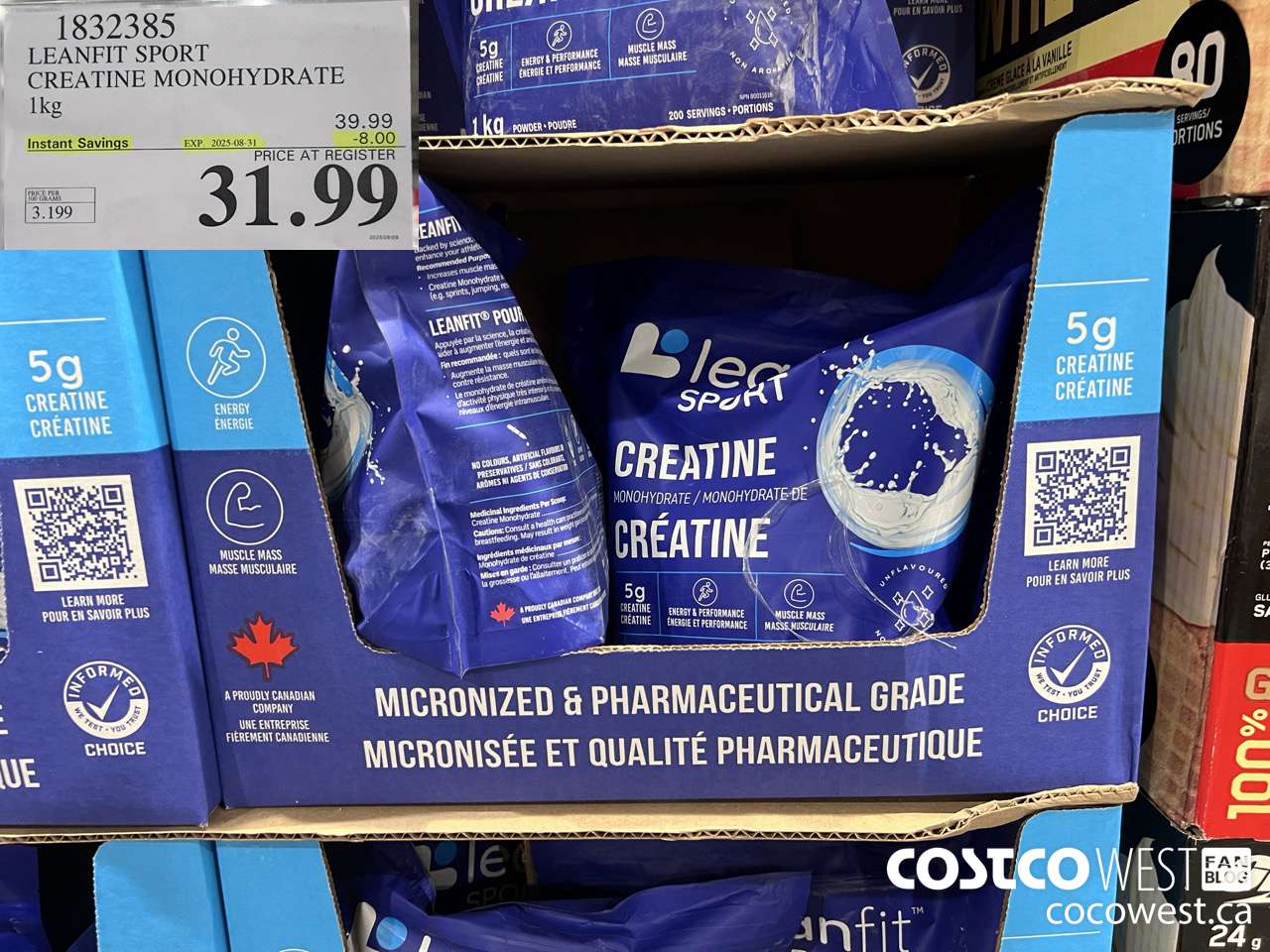 1832385 LEANFIT SPORT CREATINE MONOHYDRATE 1KG ($8.00 INSTANT SAVINGS EXPIRES ON 2025-08-31) $31.99