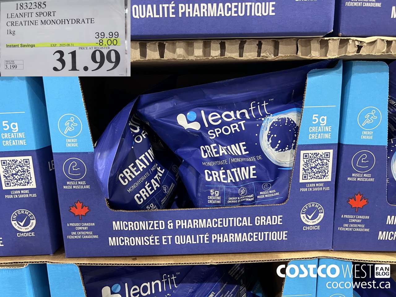 1832385 LEANFIT SPORT CREATINE MONOHYDRATE 1KG ($8.00 INSTANT SAVINGS EXPIRES ON 2025-08-31) $31.99