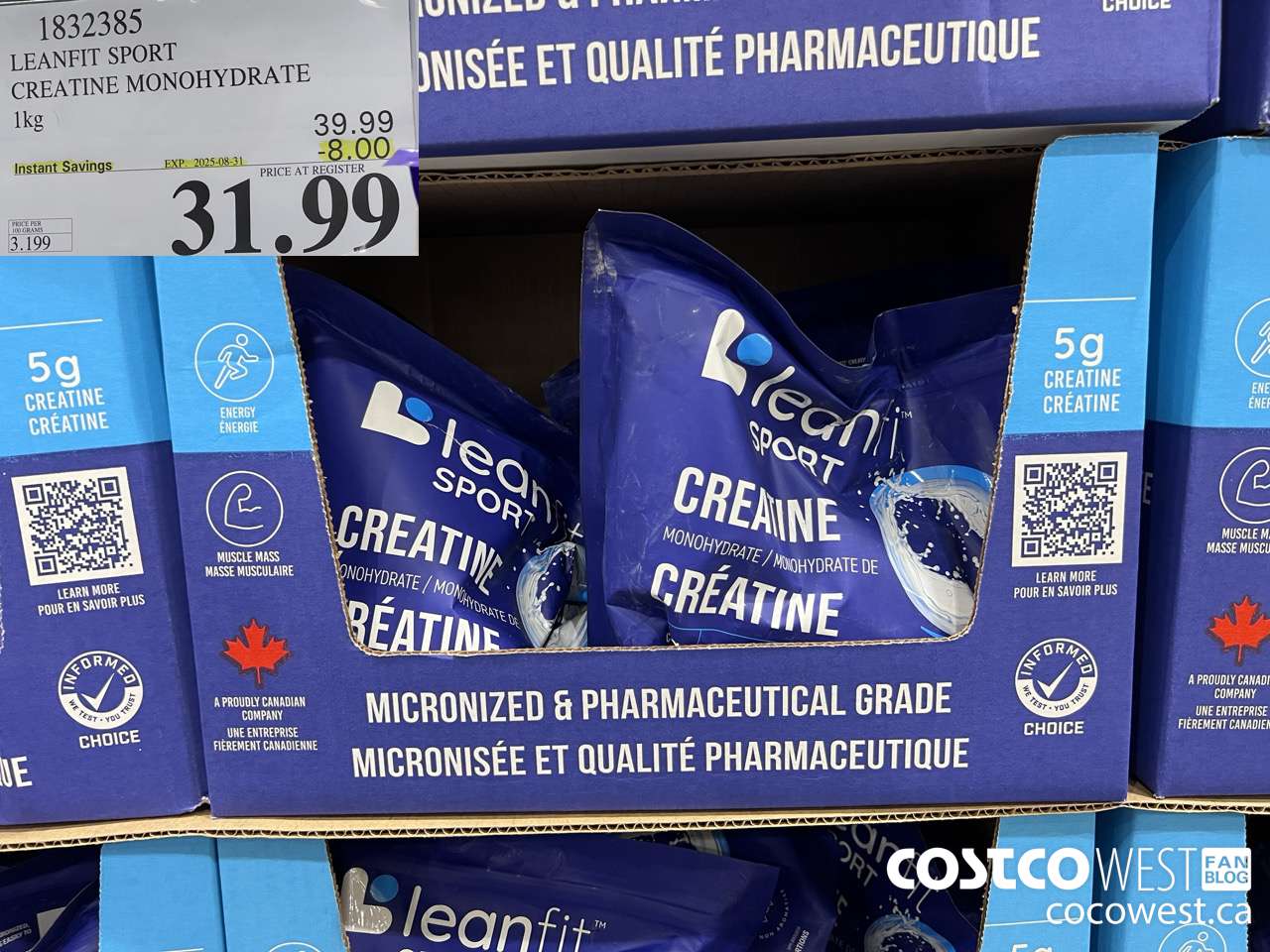 1832385 LEANFIT SPORT CREATINE MONOHYDRATE 1KG ($8.00 INSTANT SAVINGS EXPIRES ON 2025-08-31) $31.99