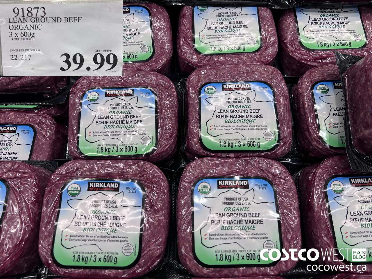 91873 LEAN GROUND BEEF ORGANIC 3 X 600G $39.99
