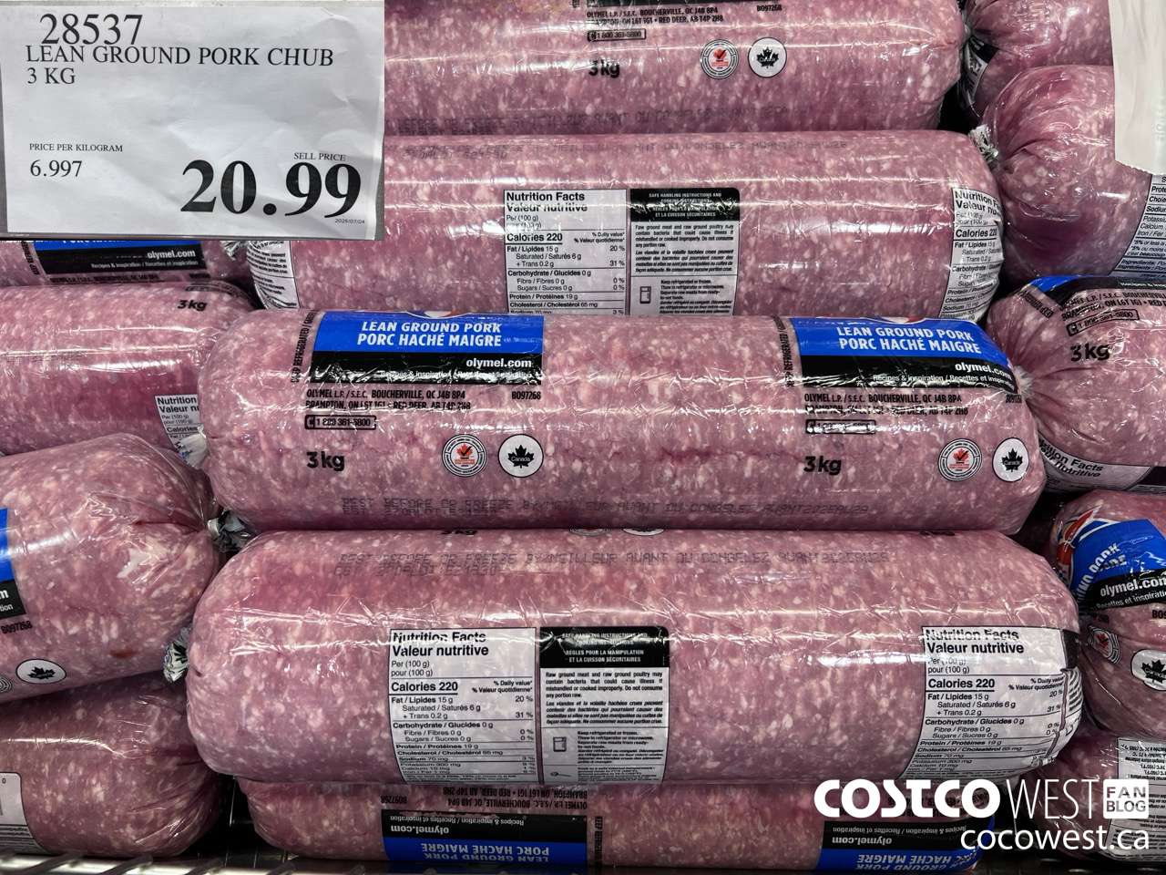 28537 LEAN GROUND PORK CHUB 3 KG $20.99