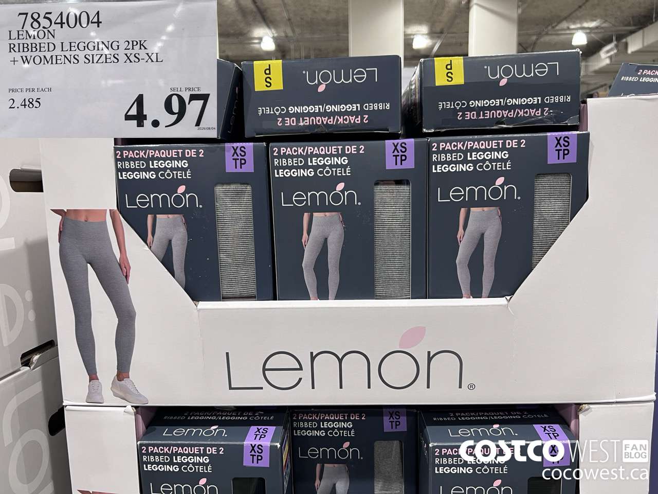 7854004 LEMON RIBBED LEGGINGS 2PK WOMENS SIZES XS-XL $4.97