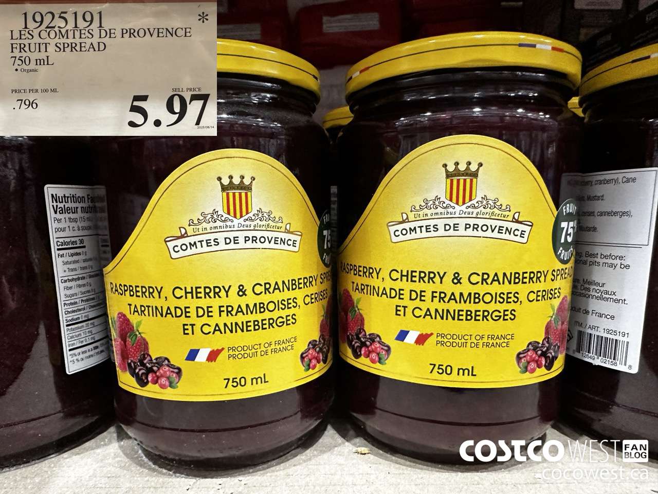 1925191 LES COMTES DE PROVENCE FRUIT SPREAD 750M $5.97
