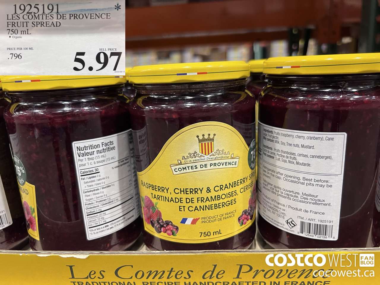 1925191 LES COMTES DE PROVENCE FRUIT SPREAD 750M $5.97