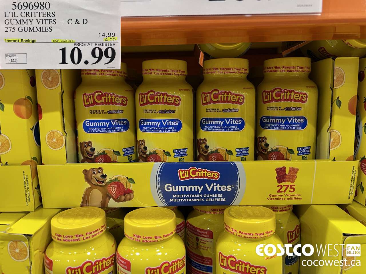 5696980 L'IL CRITTERS GUMMY VITES 275 GUMMIES ($4.00 INSTANT SAVINGS EXPIRES ON 2025-08-31) $10.99