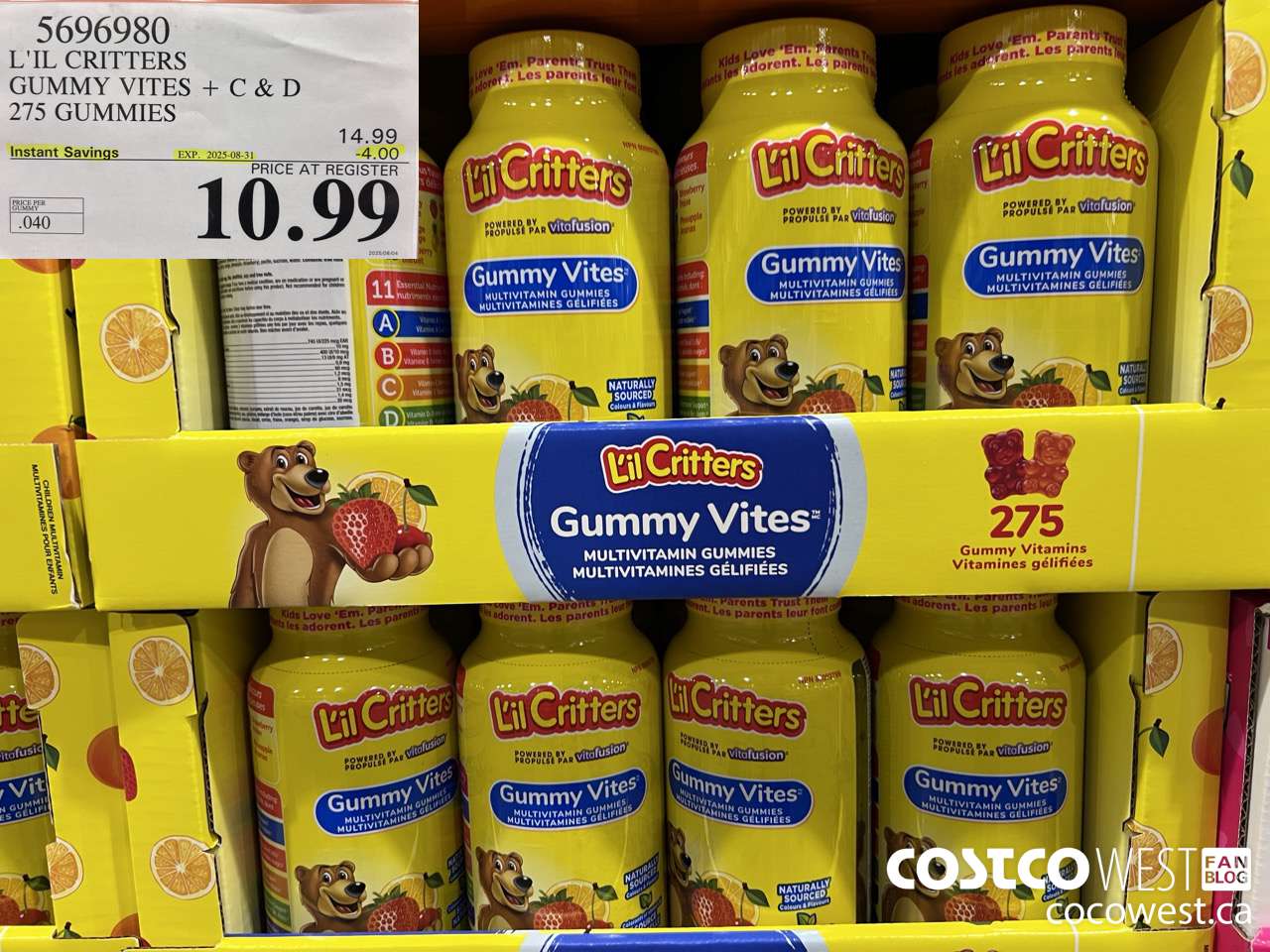 5696980 L'IL CRITTERS GUMMY VITES 275 GUMMIES ($4.00 INSTANT SAVINGS EXPIRES ON 2025-08-31) $10.99