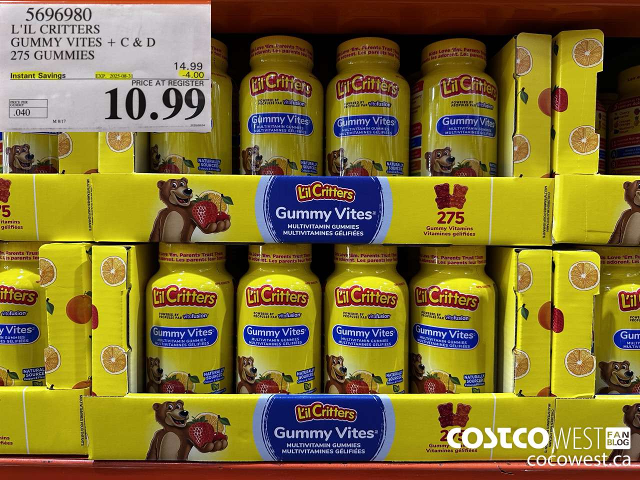 5696980 L'IL CRITTERS GUMMY VITES 275 GUMMIES ($4.00 INSTANT SAVINGS EXPIRES ON 2025-08-31) $10.99