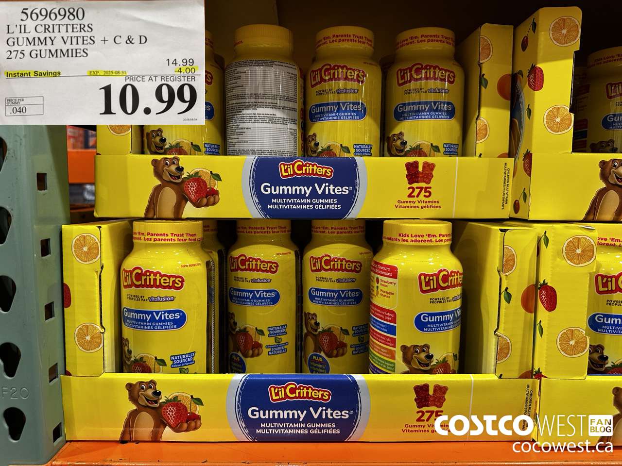 5696980 L'IL CRITTERS GUMMY VITES 275 GUMMIES ($4.00 INSTANT SAVINGS EXPIRES ON 2025-08-31) $10.99