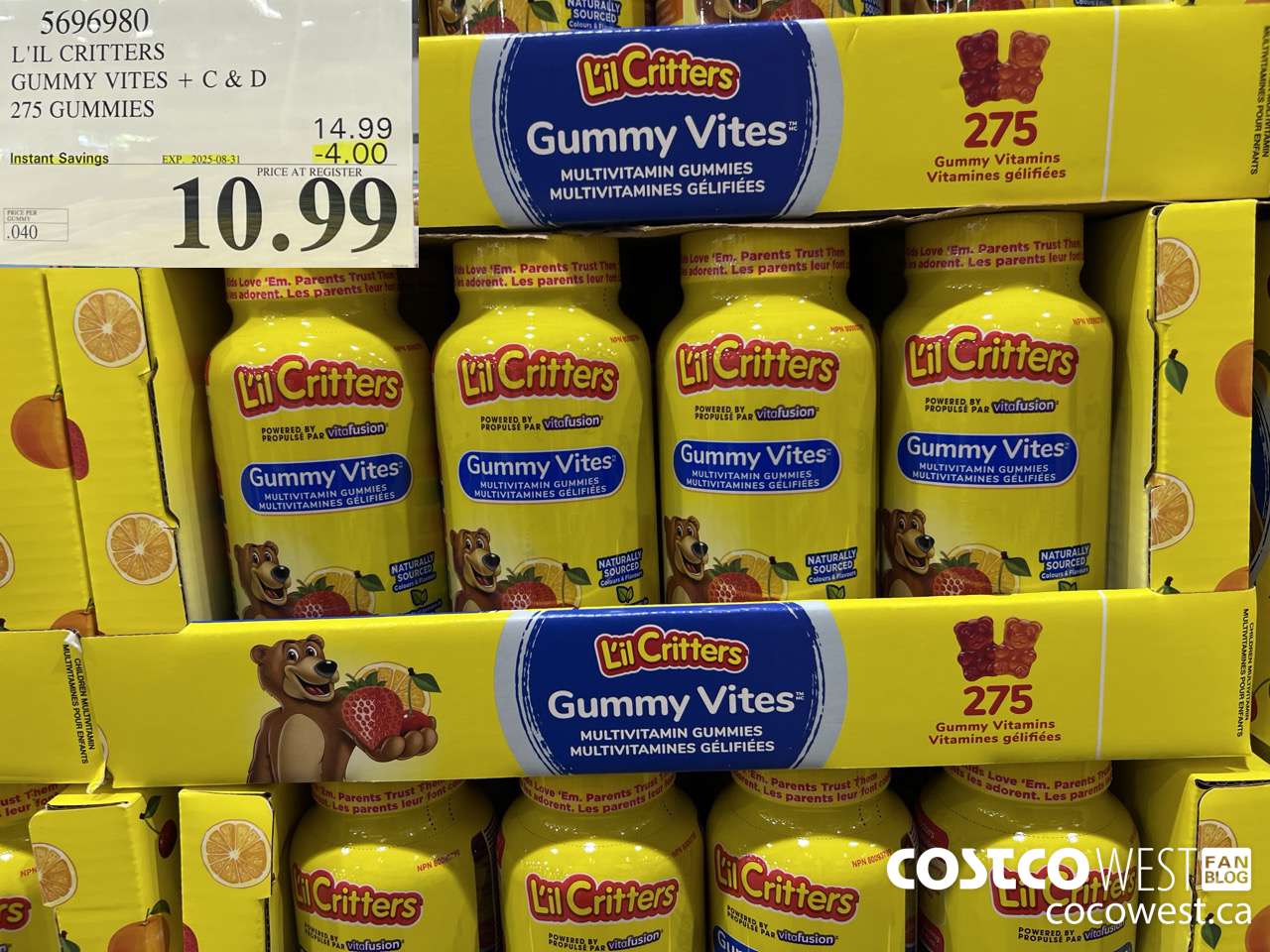 5696980 L'IL CRITTERS GUMMY VITES 275 GUMMIES ($4.00 INSTANT SAVINGS EXPIRES ON 2025-08-31) $10.99