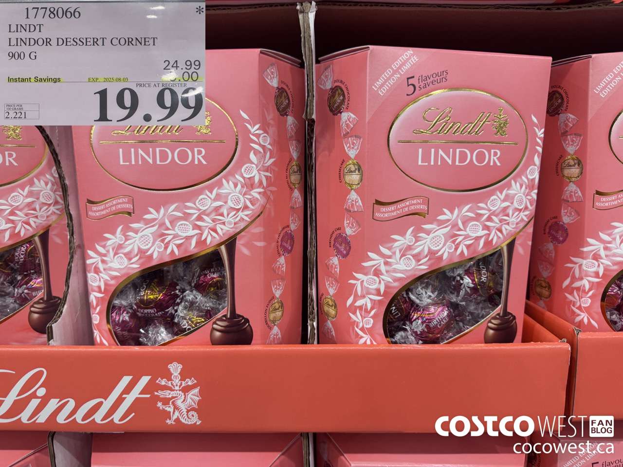 1778066 LINDT LINDOR DESSERT CORNET 900G ($5.00 INSTANT SAVINGS EXPIRES ON 2025-08-03) $19.99