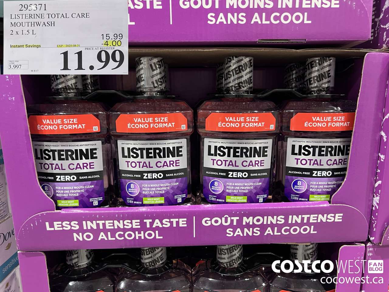 295371 LISTERINE MOUTHWASH TOTAL CARE ZERO 2 X 1.5L ($4.00 INSTANT SAVINGS EXPIRES ON 2025-08-31) $11.99