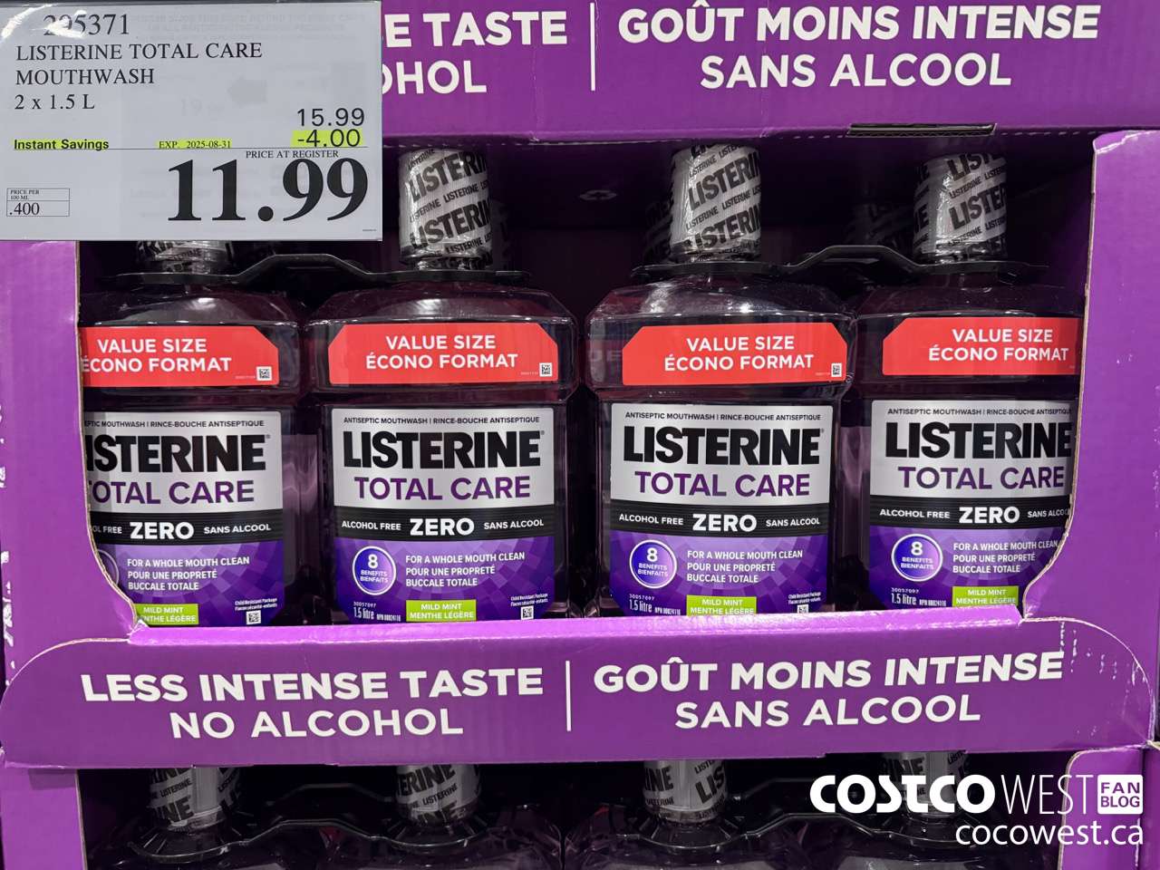 295371 LISTERINE MOUTHWASH TOTAL CARE ZERO 2 X 1.5L ($4.00 INSTANT SAVINGS EXPIRES ON 2025-08-31) $11.99