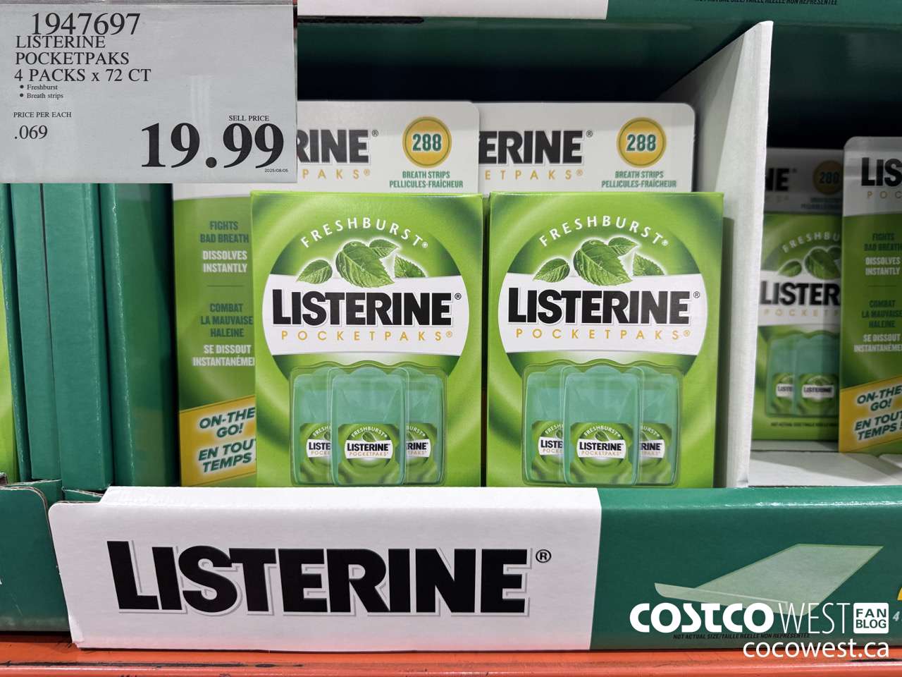 1947697 LISTERINE POCKETPAKS 4 PACKS X 72 CT $19.99