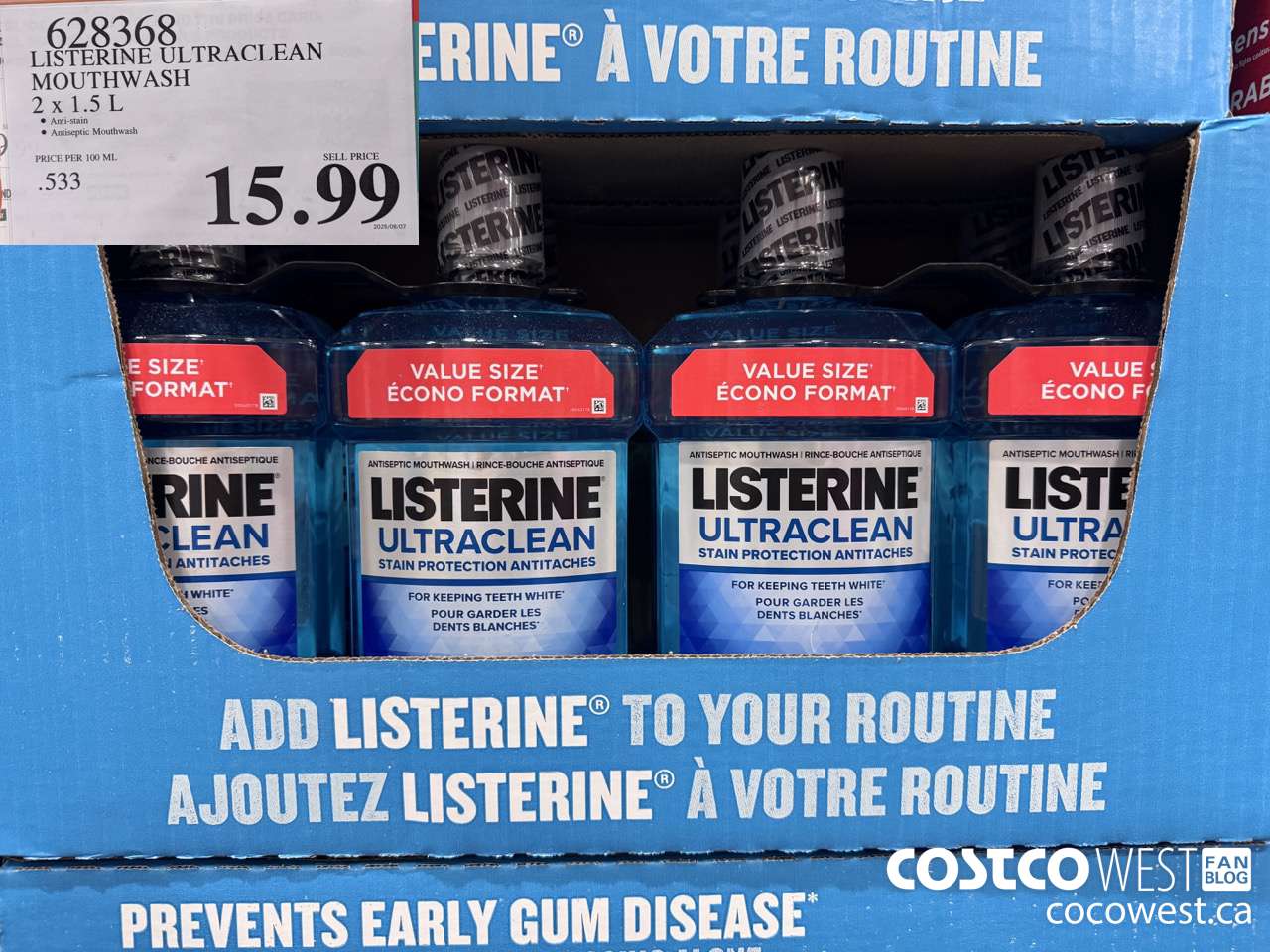 628368 LISTERINE ULTRACLEAN MOUTHWASH 2 X 1.5L $15.99