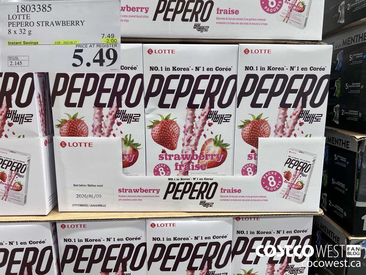 1803385 LOTTE PEPERO STRAWBERRY 8 X 32G ($2.00 INSTANT SAVINGS EXPIRES ON 2025-08-17) $5.49