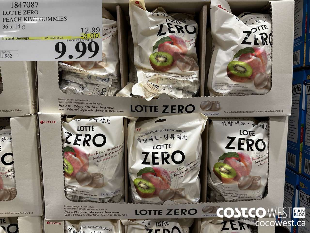 1847087 LOTTE ZERO PEACH KIWI GUMMIES 36 X 14G ($3.00 INSTANT SAVINGS EXPIRES ON 2025-08-24) $9.99