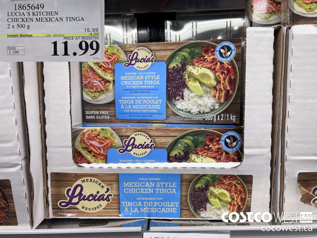 1865649 LUCIA'S MEXICAN RECIPE CHICKEN TINGA 2 X 500G ($4.00 INSTANT SAVINGS EXPIRES ON 2025-09-07) $11.99