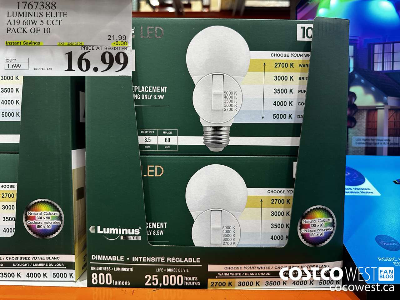 1767388 LUMINUS LED A19 BULB PACK OF 10 ($5.00 INSTANT SAVINGS EXPIRES ON 2025-08-03) $16.99